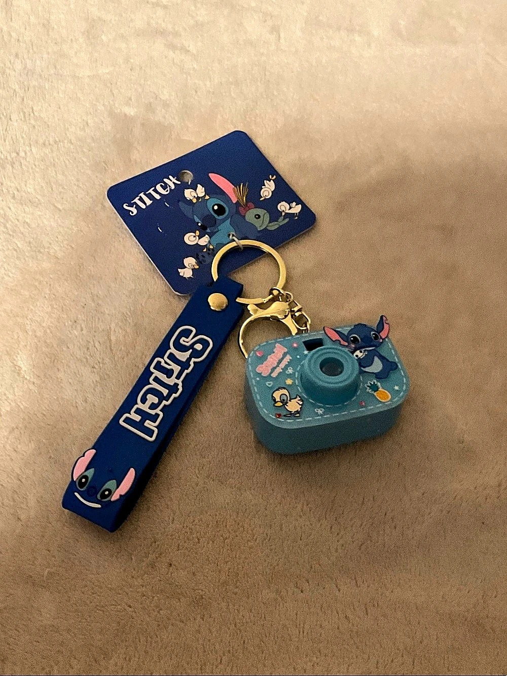 Stitch Camera Charm Keychain in Blue & Gold